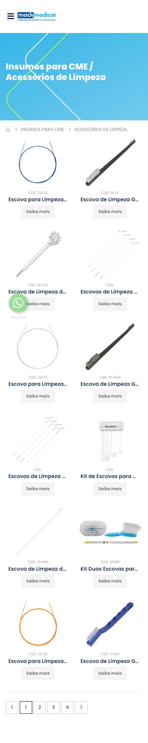 A mesma listagem de categoria em celular: faixa de título ocupando quase toda a primeira tela, menu lateral escondido e grade de produtos em duas colunas estreitas com nomes cortados